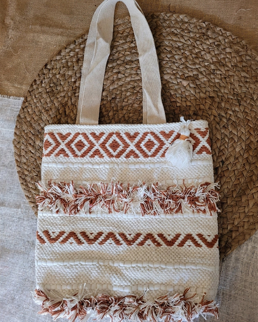 Rust Geo Handloom Tote