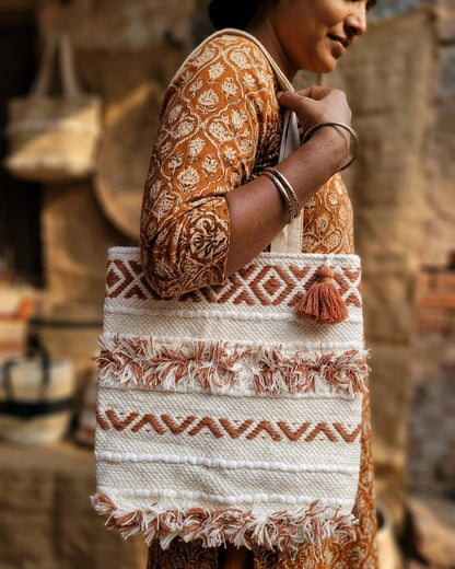 Rust Geo Handloom Tote