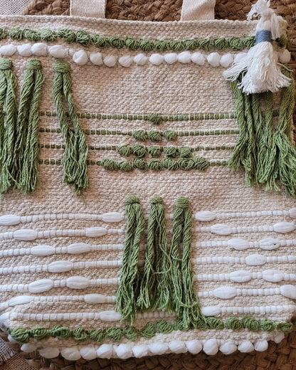 Olive Tassel Handloom Tote