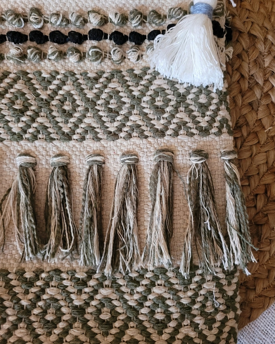 Olive Fringe Handloom Tote