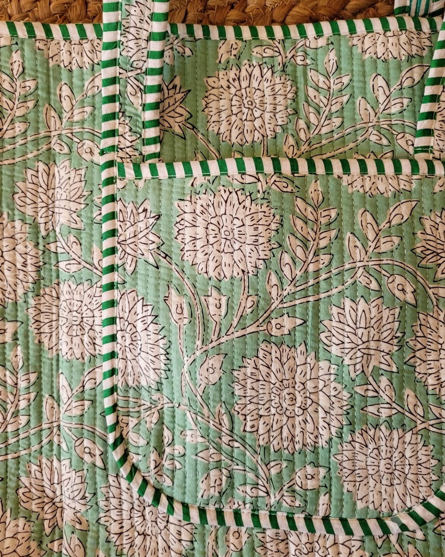 Mint Bloom Quilted Tote