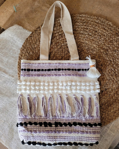 Lavender Fringe Handloom Canvas Tote