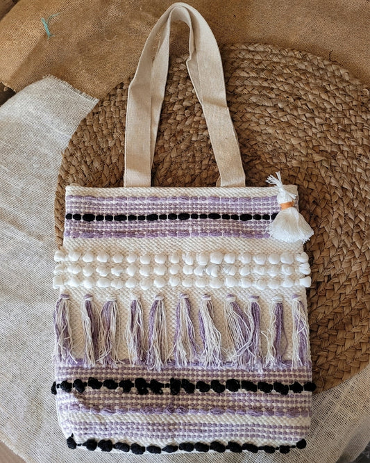Lavender Fringe Handloom Canvas Tote