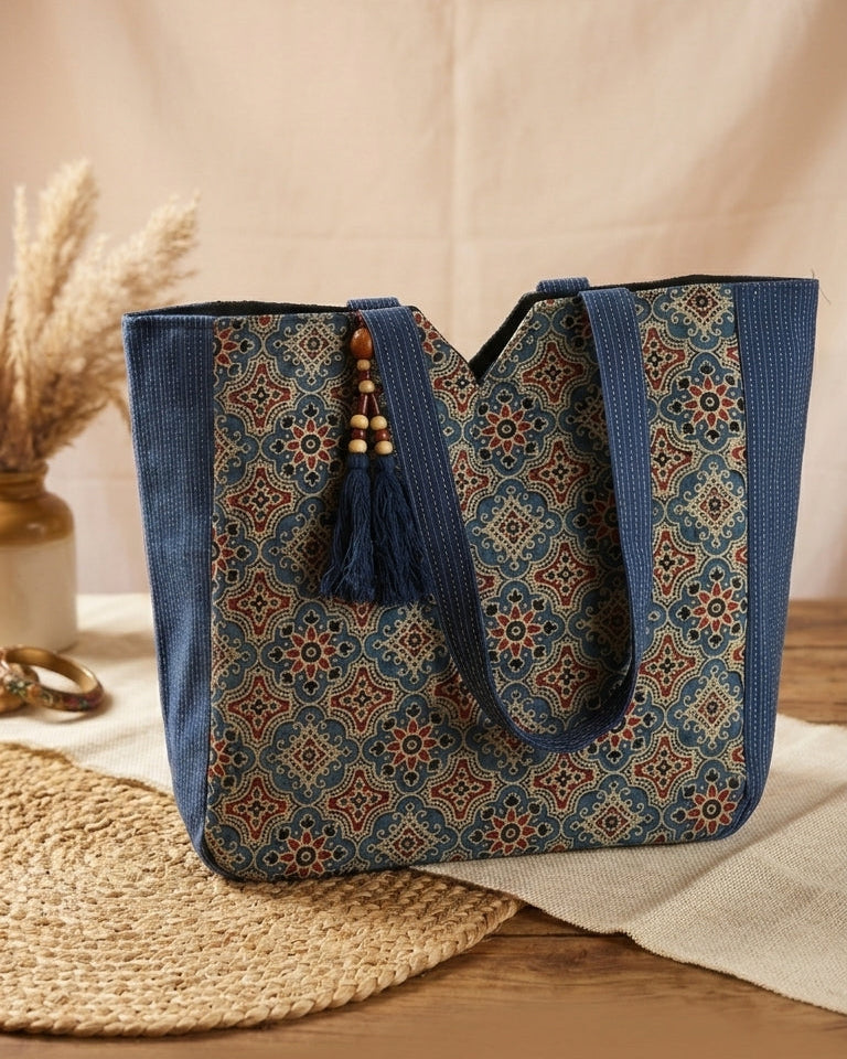 Blue Ajrakh Tote