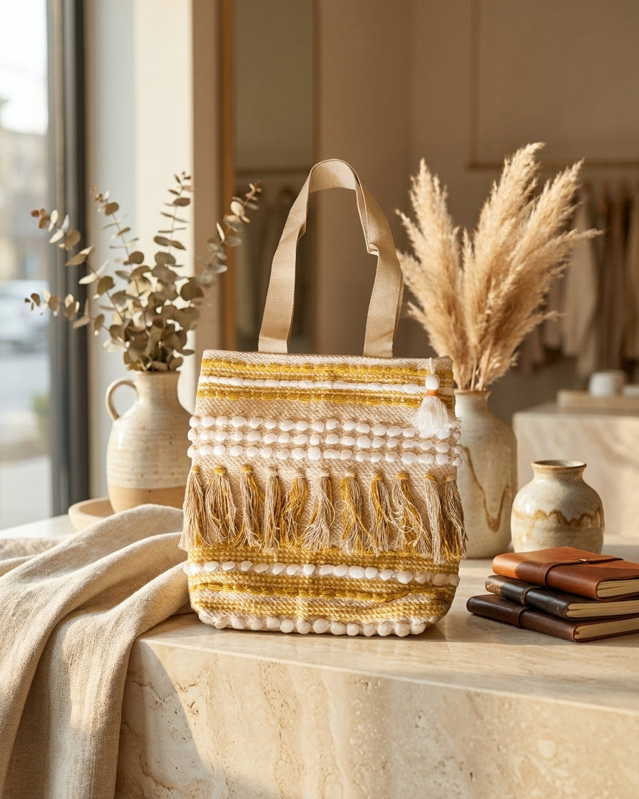 Golden Fringe Handloom Tote