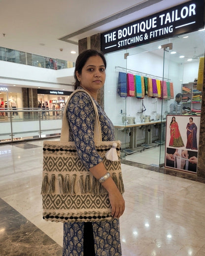 Olive Fringe Handloom Tote